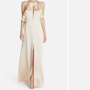JILL STUART Satin Ruffle Halter Neck T-Bar Formal Gown 2 NEW $428